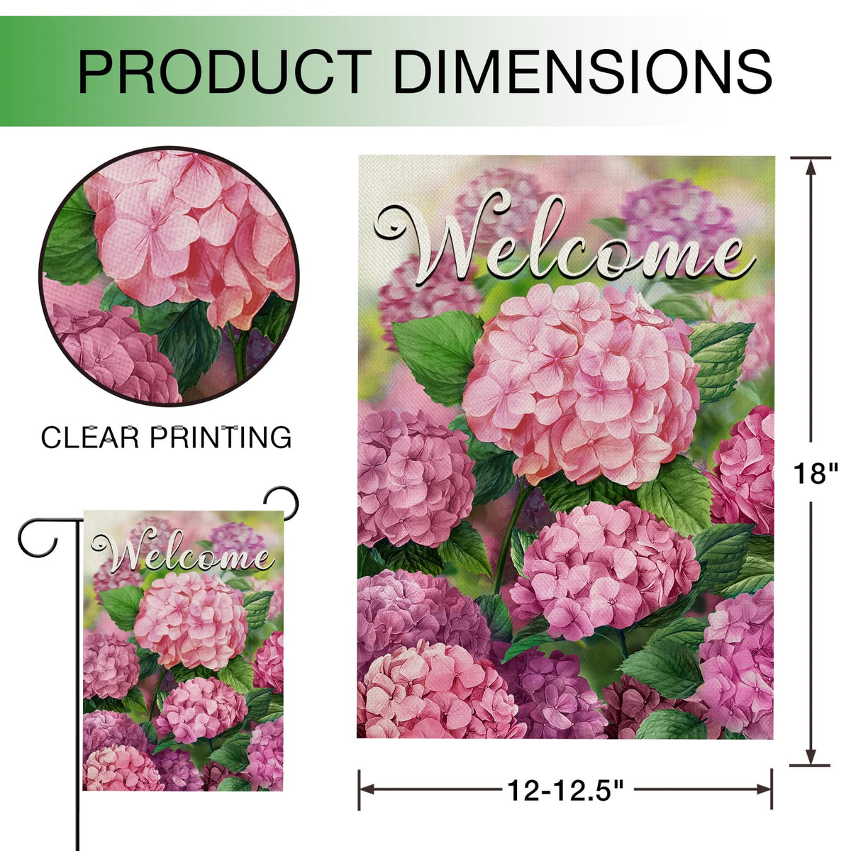 Hzppyz pink hydrangea flag, two-sided visibility for seasonal curb appeal.