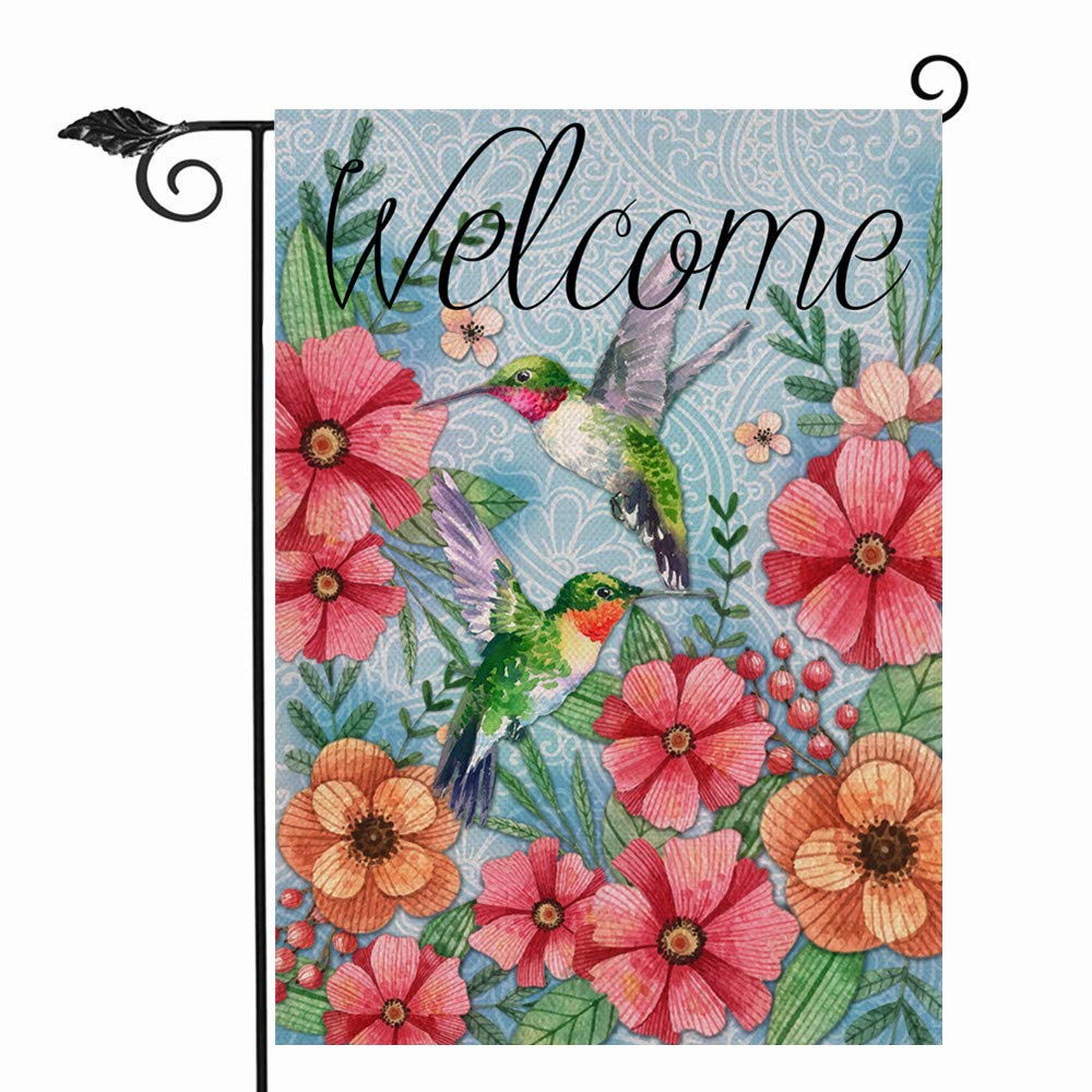 Hzppyz Welcome Spring flag with hummingbird enhances outdoor charm for yards.