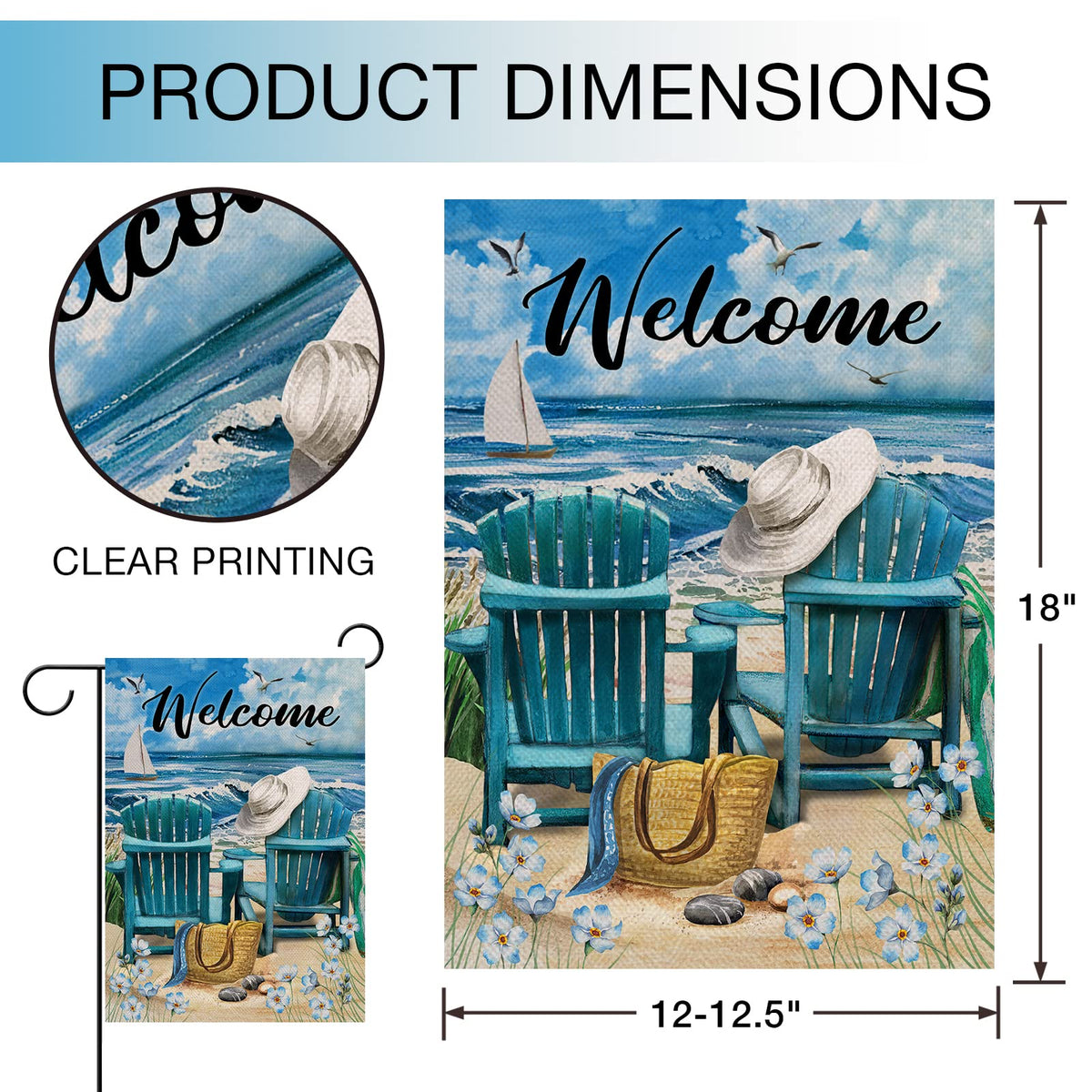 Hzppyz Welcome Summer Ocean Flag back view showing double sided design