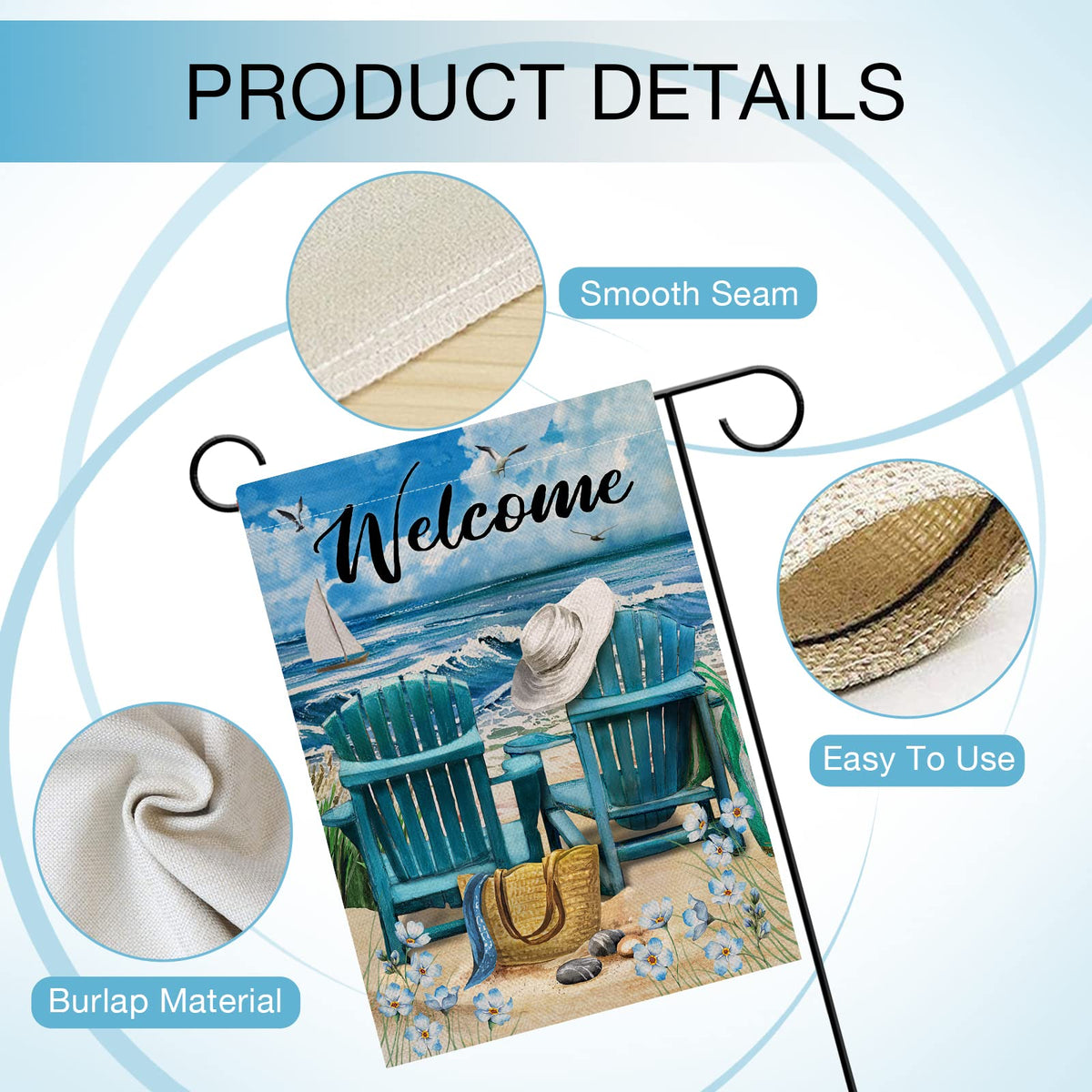 Hzppyz Welcome Summer Ocean Flag floral details with forget me not tones