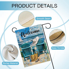 Hzppyz Welcome Summer Ocean Flag floral details with forget me not tones