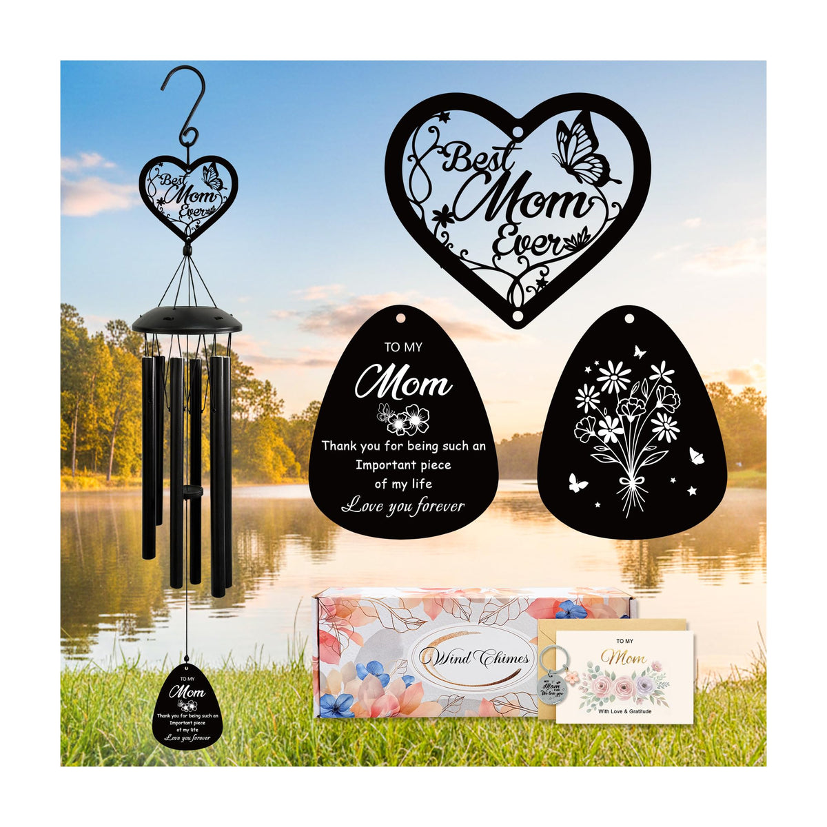 HZYCYYFC wind chime with heart topper boosts outdoor sentiment and ambiance