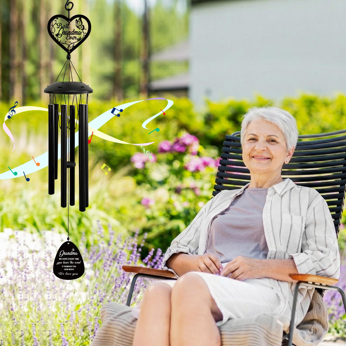 HZYCYYFC garden wind chime among greenery creating relaxing yard atmosphere