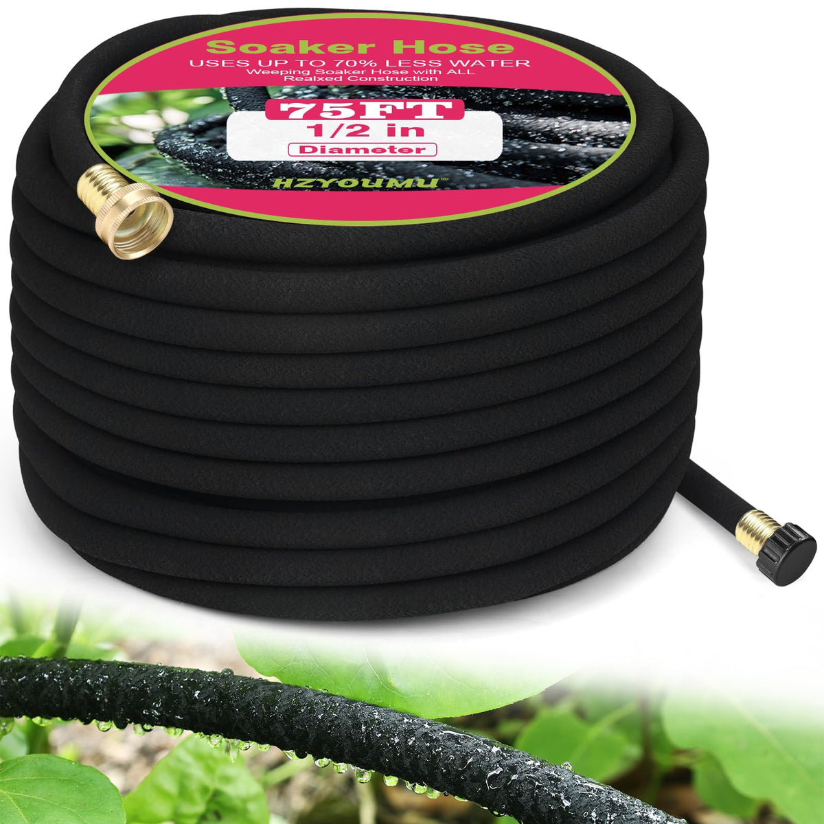 HZYOUMU round soaker hose 75 ft enabling efficient root watering in gardens