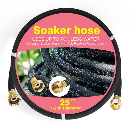 HZYOUMU Soaker Hose 25ft Pro delivers efficient root watering in garden beds.