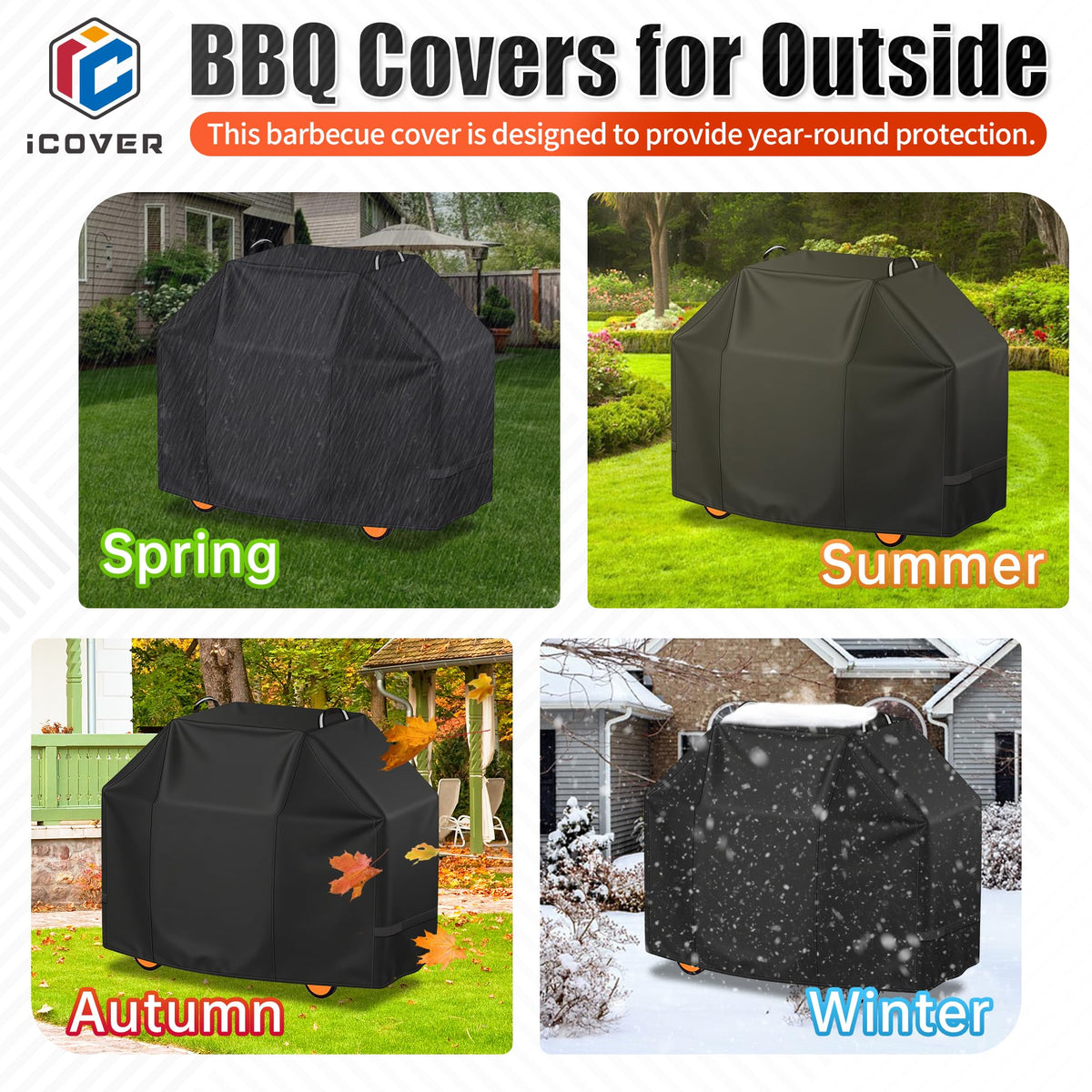 i COVER 65-inch grill cover easy-clean design wipes clean quickly.