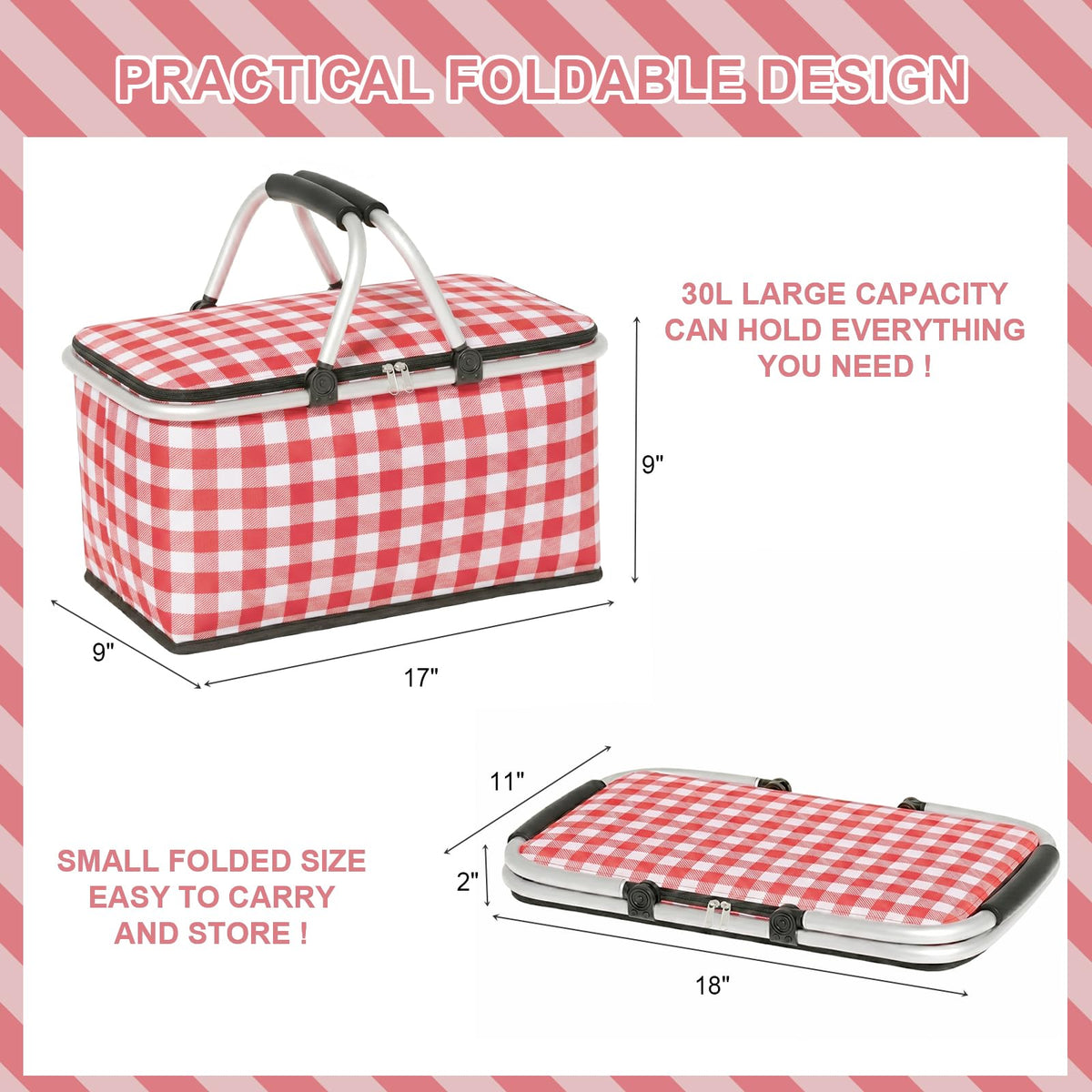 IACTIVE 30L large market basket open to fit snacks and drinks.