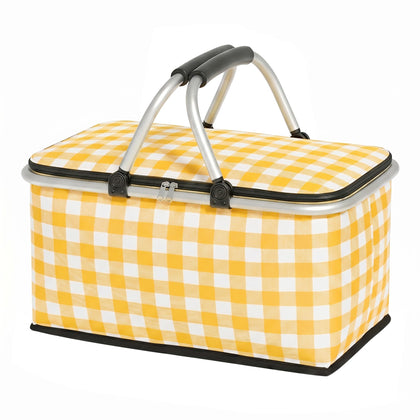 IACTIVE insulated picnic basket with lid keeps food protected and warm during picnics.