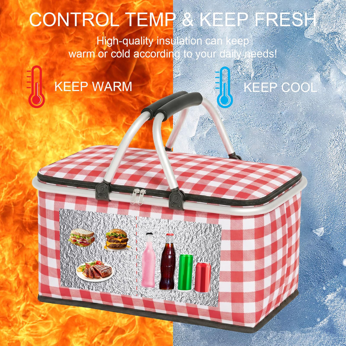 IACTIVE picnic basket with two ergonomic handles for comfortable carrying.