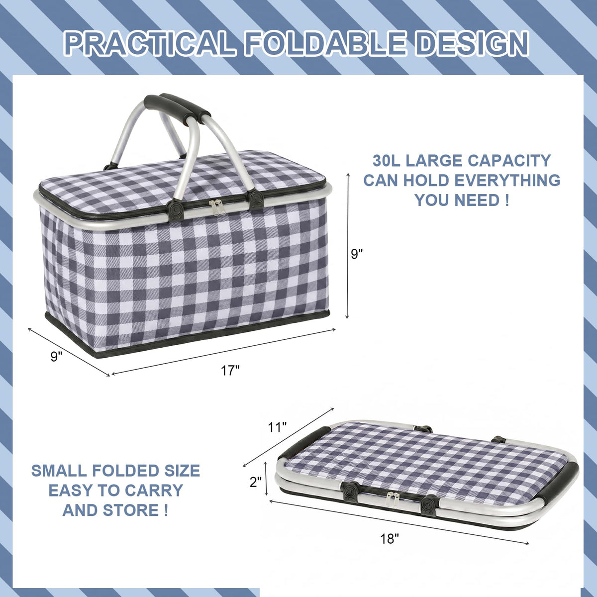 IACTIVE picnic basket with waterproof lining preserves contents during outings