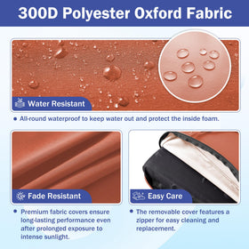 IASEAHK cushion fabric: heavy-duty Oxford designed to resist rain and sun fading.
