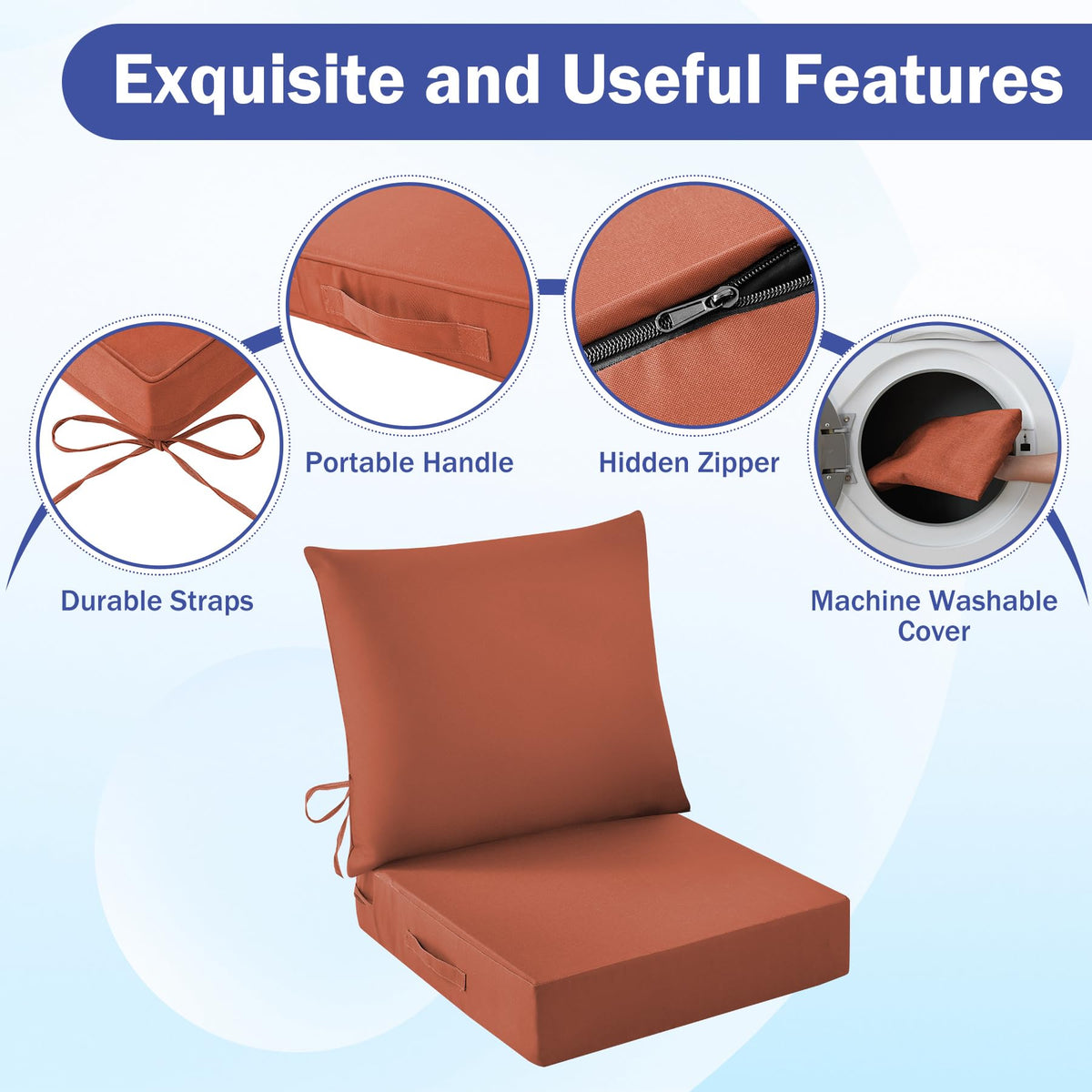IASEAHK cushion handle enables easy transport to balcony, garden, or campsite.