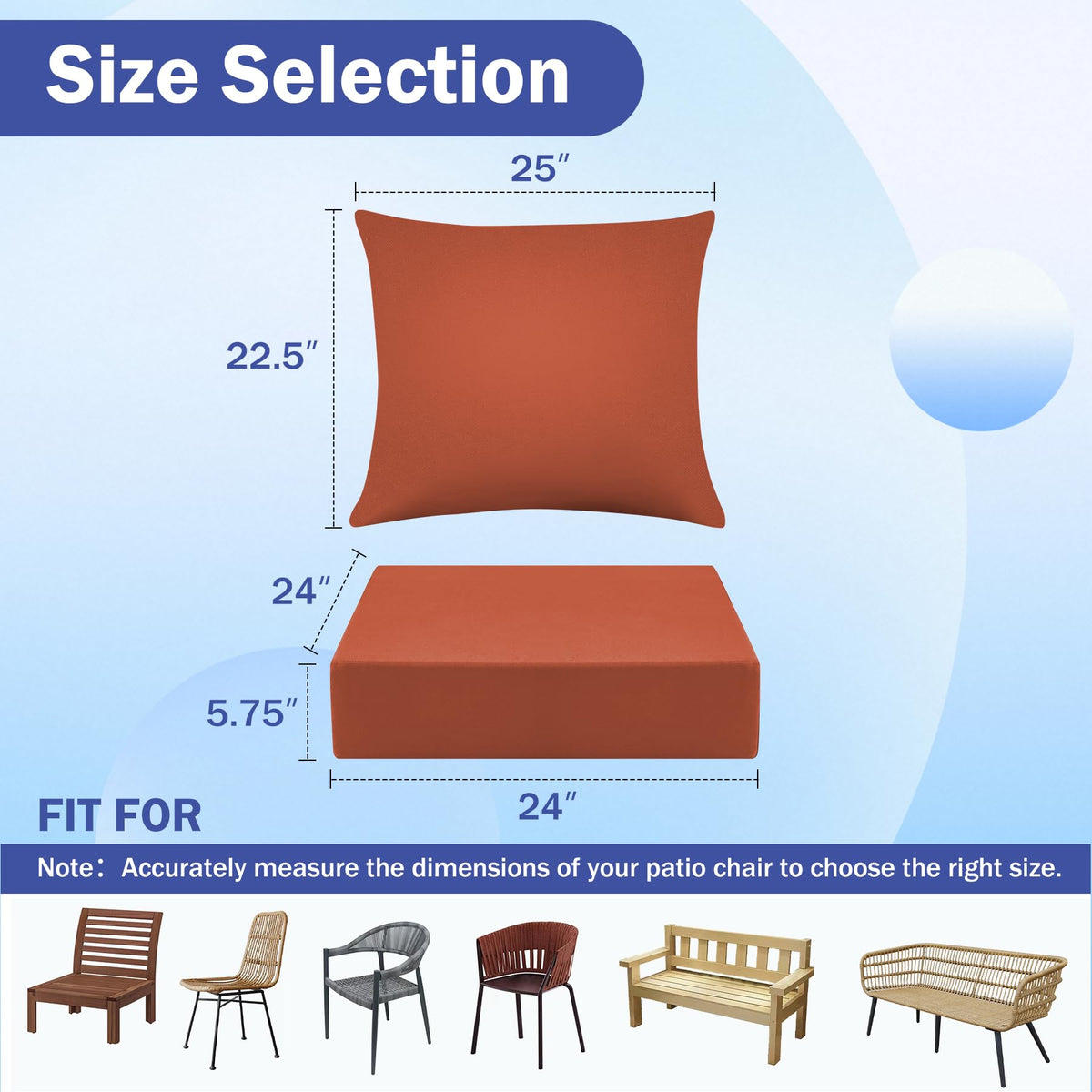 IASEAHK back cushion 25x22.5 provides supportive comfort for patio chairs.