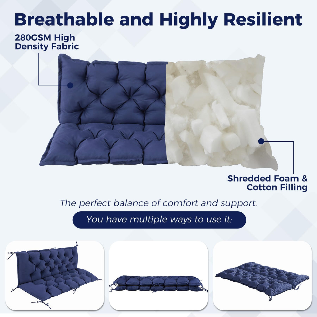 IASEAHK tufted-backrest 3-seater cushion supports back and hips.