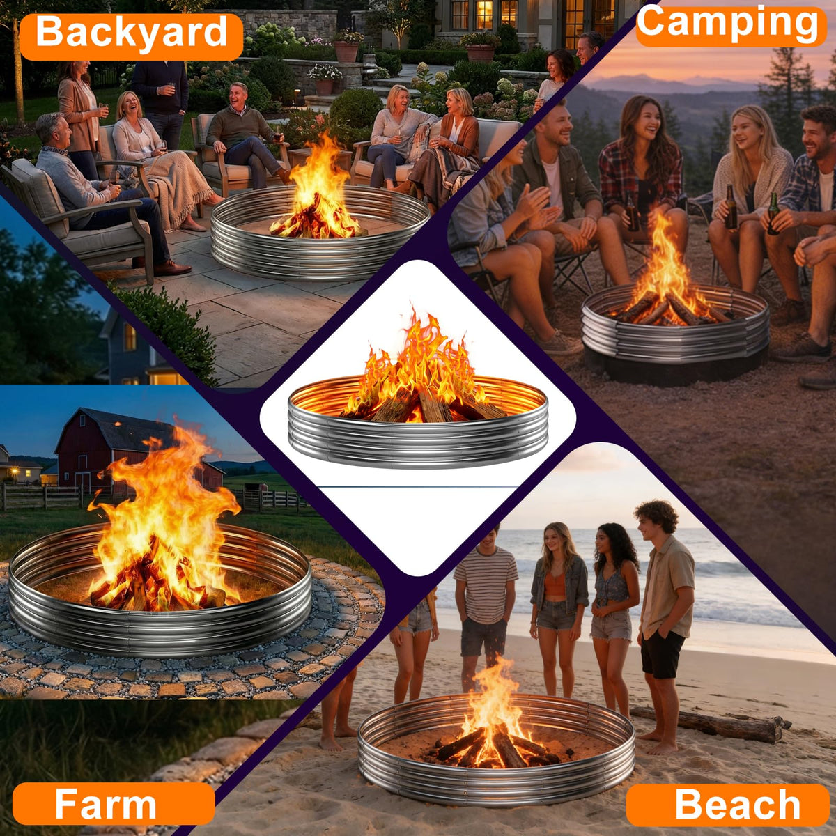 IBGUC Fire Pit Ring with large diameter supports big gatherings.