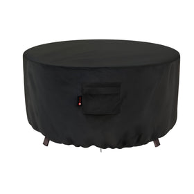iBirdie round 50-inch fire pit cover protecting the pit from rain and debris