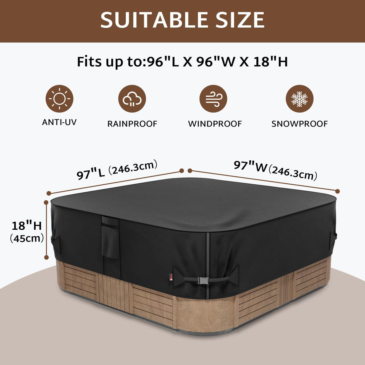 iBirdie weatherproof hot tub cover protecting against rain and debris