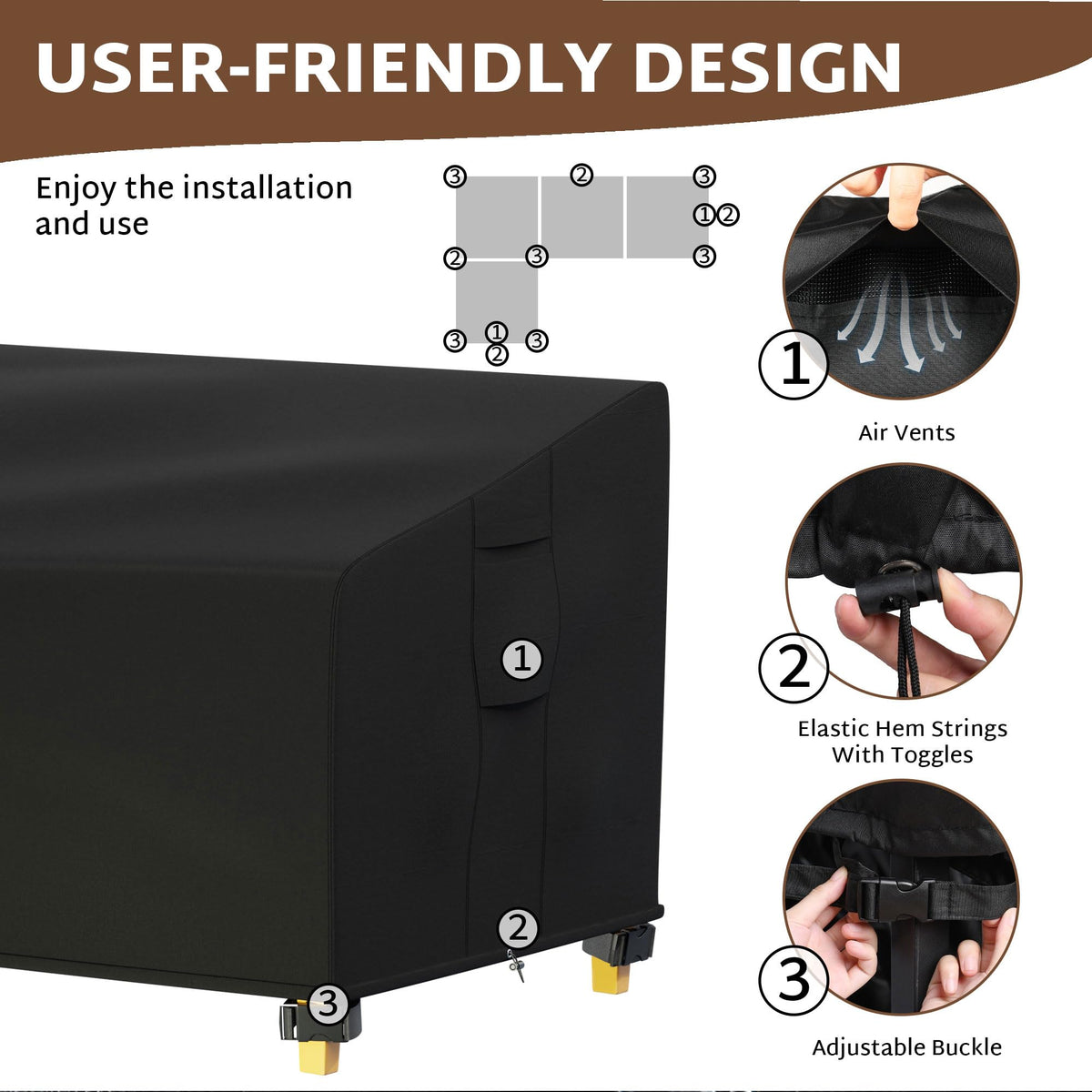 iBirdie outdoor cover side-right view protects sofa on windy days
