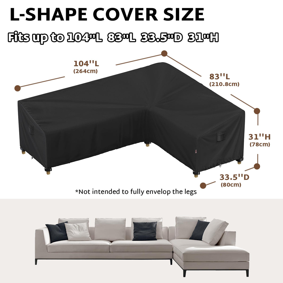 iBirdie outdoor cover on 104x83 left-side sofa shields against wind