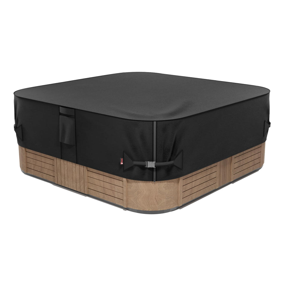 iBirdie outdoor hot tub cover shows 97x97 dimensions for a precise fit