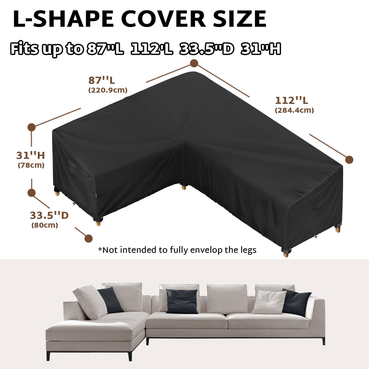 iBirdie outdoor cover on 87x112 left-side sectional cushions protected from showers