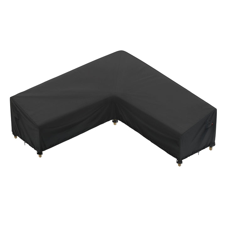 iBirdie outdoor sectional cover 130x130 shields L-shaped sofa from rain and sun.
