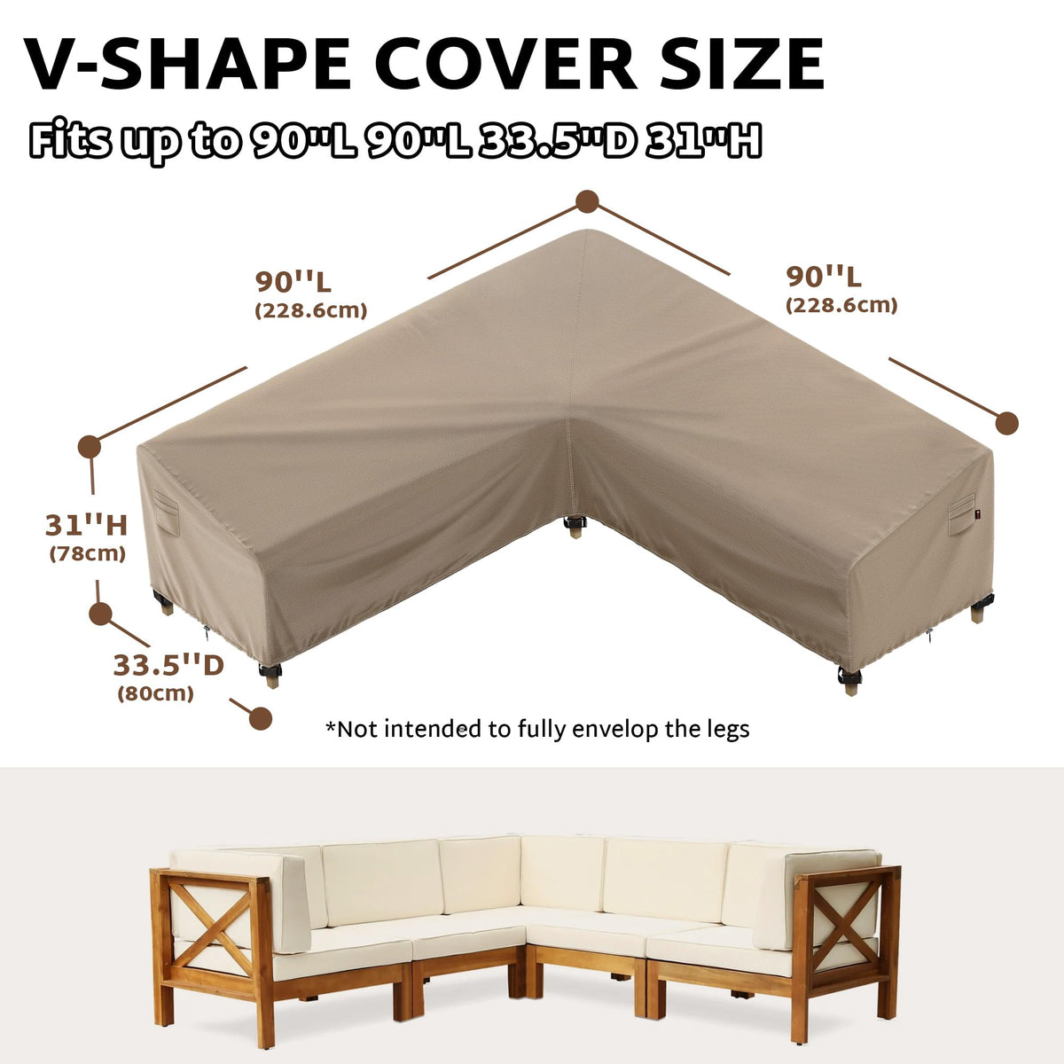 iBirdie cover for 33.5 inch depth keeps an L-shaped sofa dry outdoors