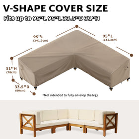 iBirdie 94x93 inch outdoor cover guarding the L-shaped sofa against wind and rain.