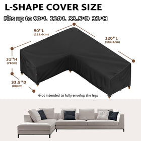 iBirdie outdoor sectional cover on the left 89x118 sofa shields sun and dust.