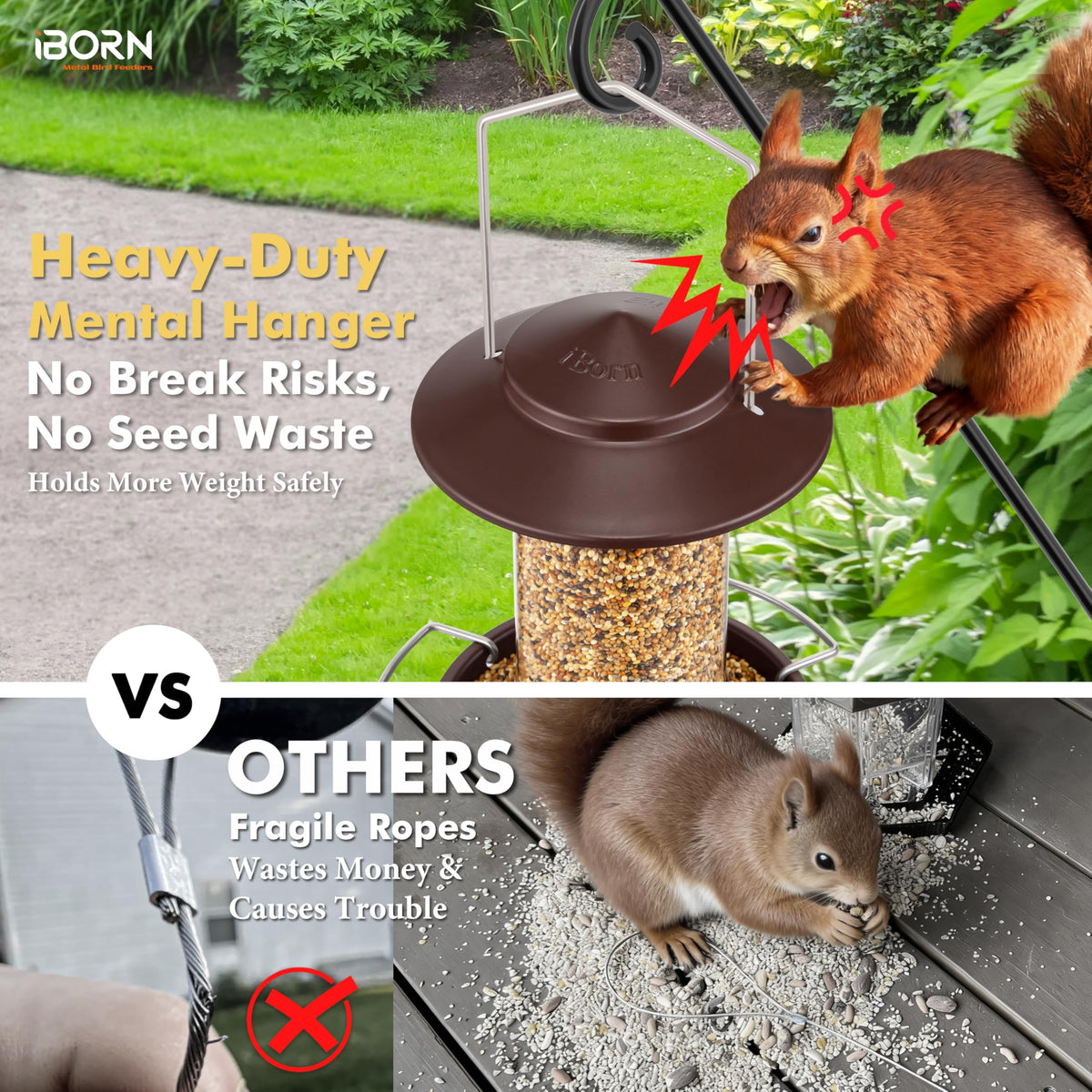 iBorn Bird Feeder flip-top roof for easy one-handed refills