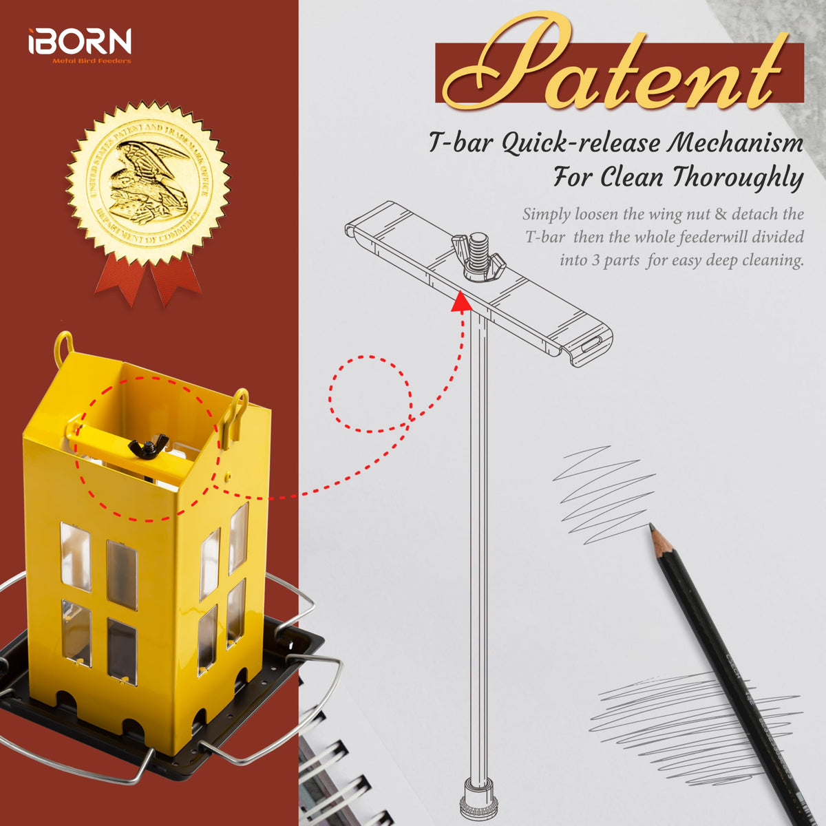 iBorn Bird Feeder House double-sided hanger emphasizes secure, stable hanging