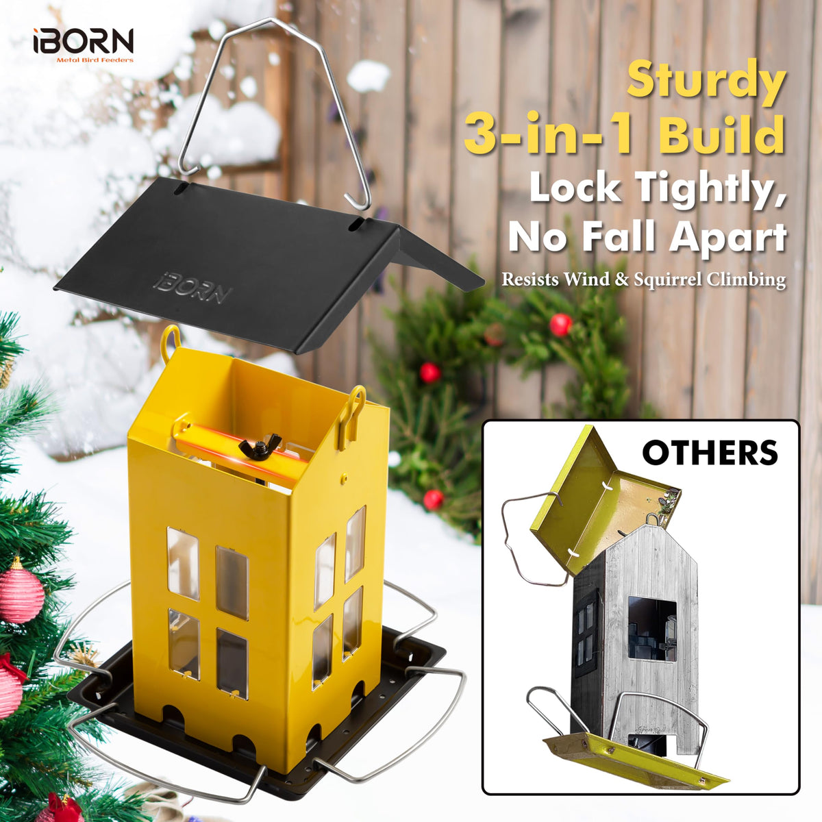 iBorn Bird Feeder House squirrel-proof roof deters seed theft