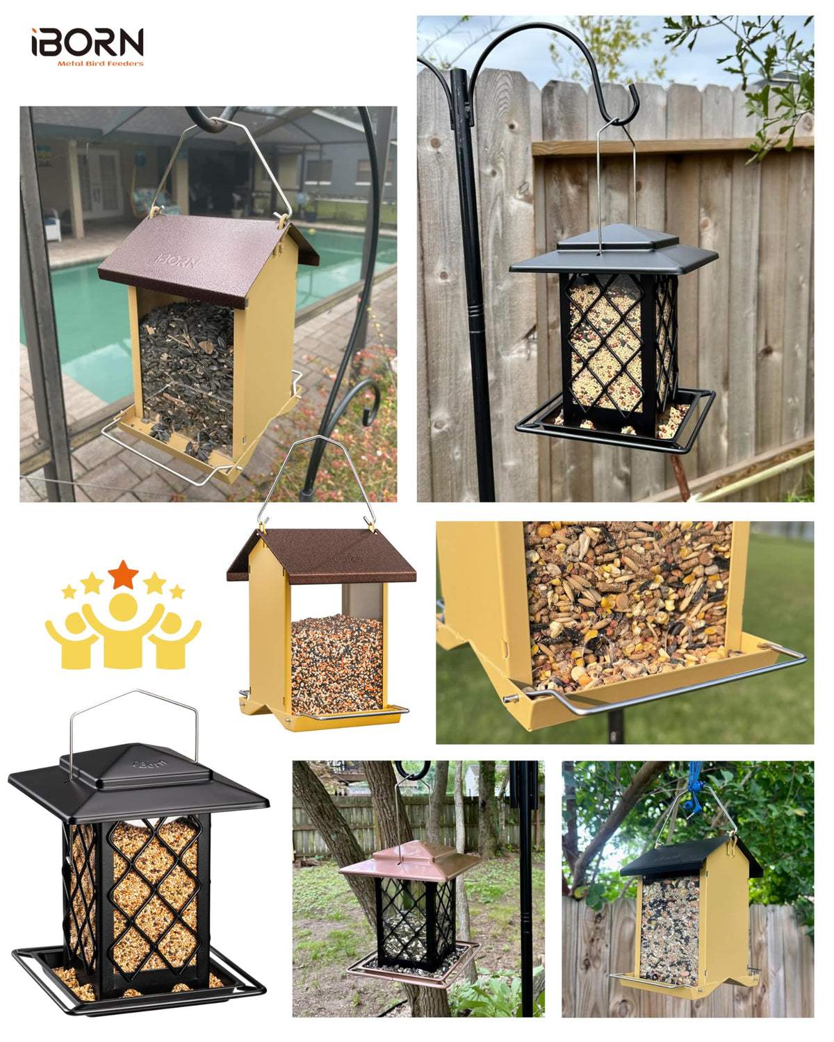 iBorn Bird Feeder House sturdy rust-resistant metal for harsh weather