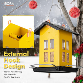 iBorn Bird Feeder House top view demonstrates external hanger keeps seeds dry