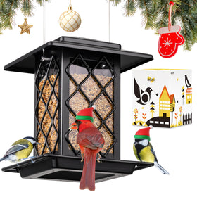 iBorn lantern-style black bird feeder with elegant outdoor charm and easy viewing
