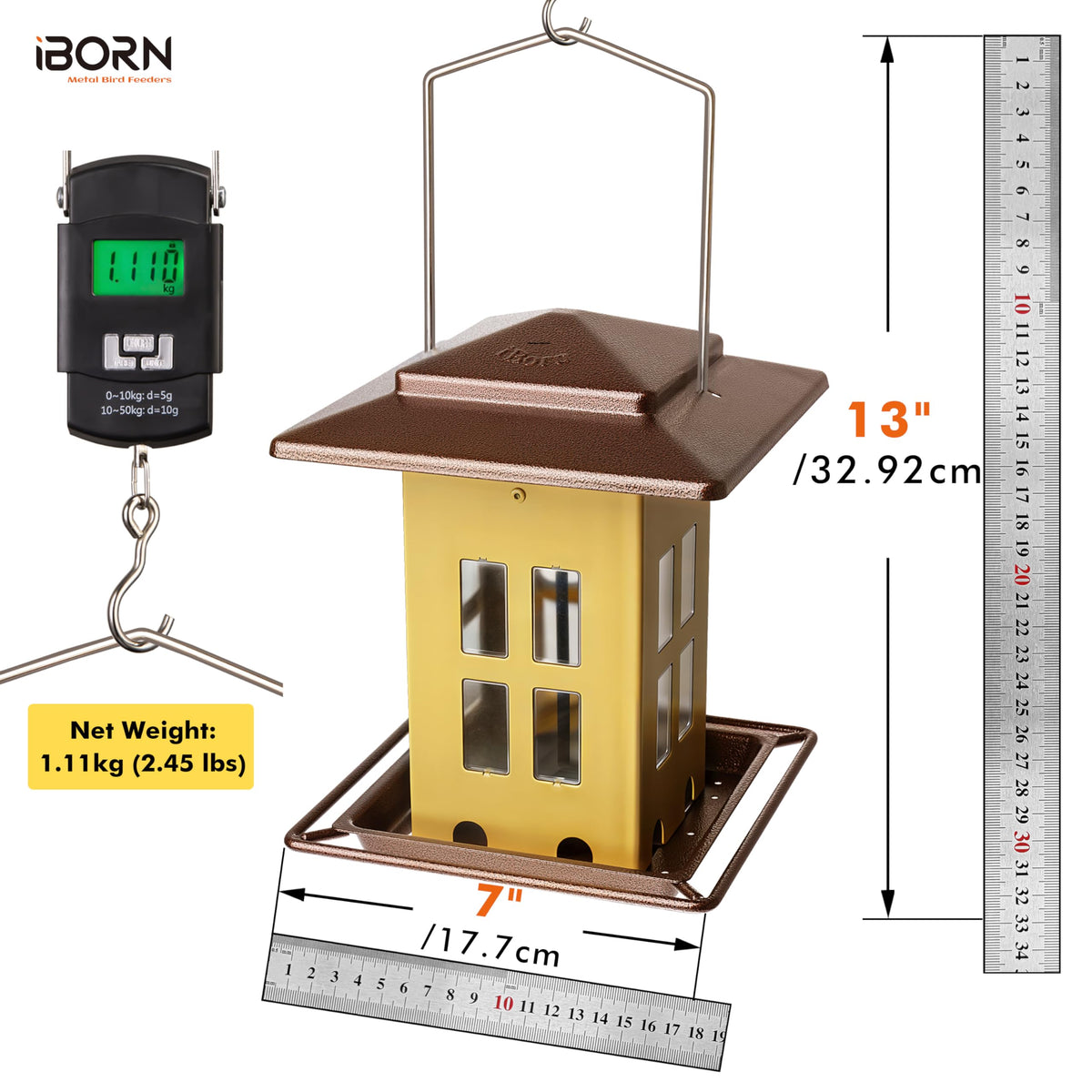 iBorn metal construction provides durable chew-resistance for outdoor feeding.