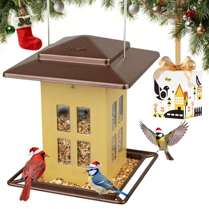 iBorn lantern-style bird feeder in black enhances outdoor decor.