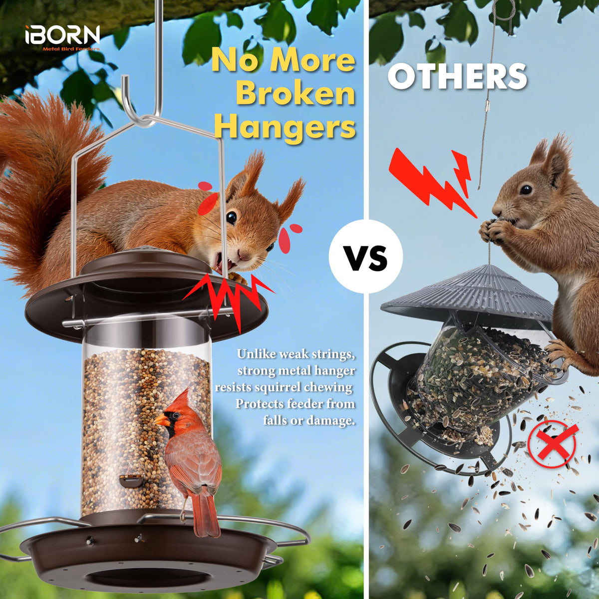 iBorn Bird Feeder powder-coated roof and tray for long-lasting protection