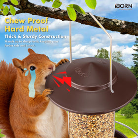 iBorn Bird Feeder chew-proof tube and metal tray prevent squirrel damage