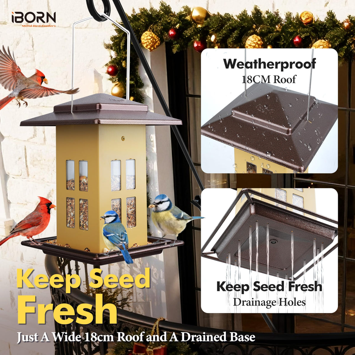 iBorn wide perches allow multiple birds to feed at once.