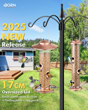 iBorn bird feeder outdoors 17cm lid protects feeding ports from rain and rust