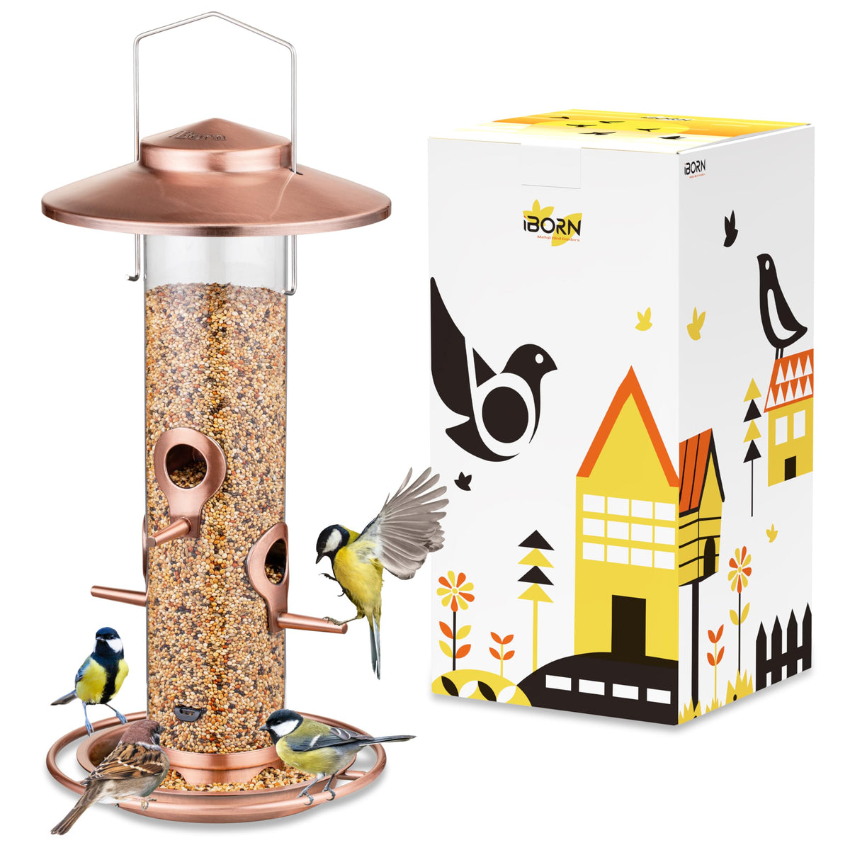 iBorn bird feeder outdoors 2lb roof overhang protects seeds from rain for cleaner feeding