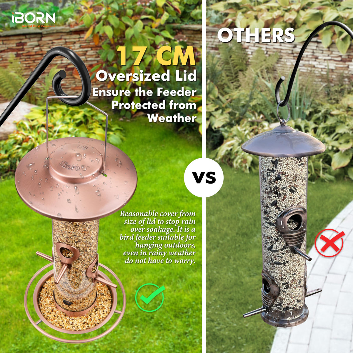 iBorn bird feeder outdoors four ports support multiple birds with minimal crowding
