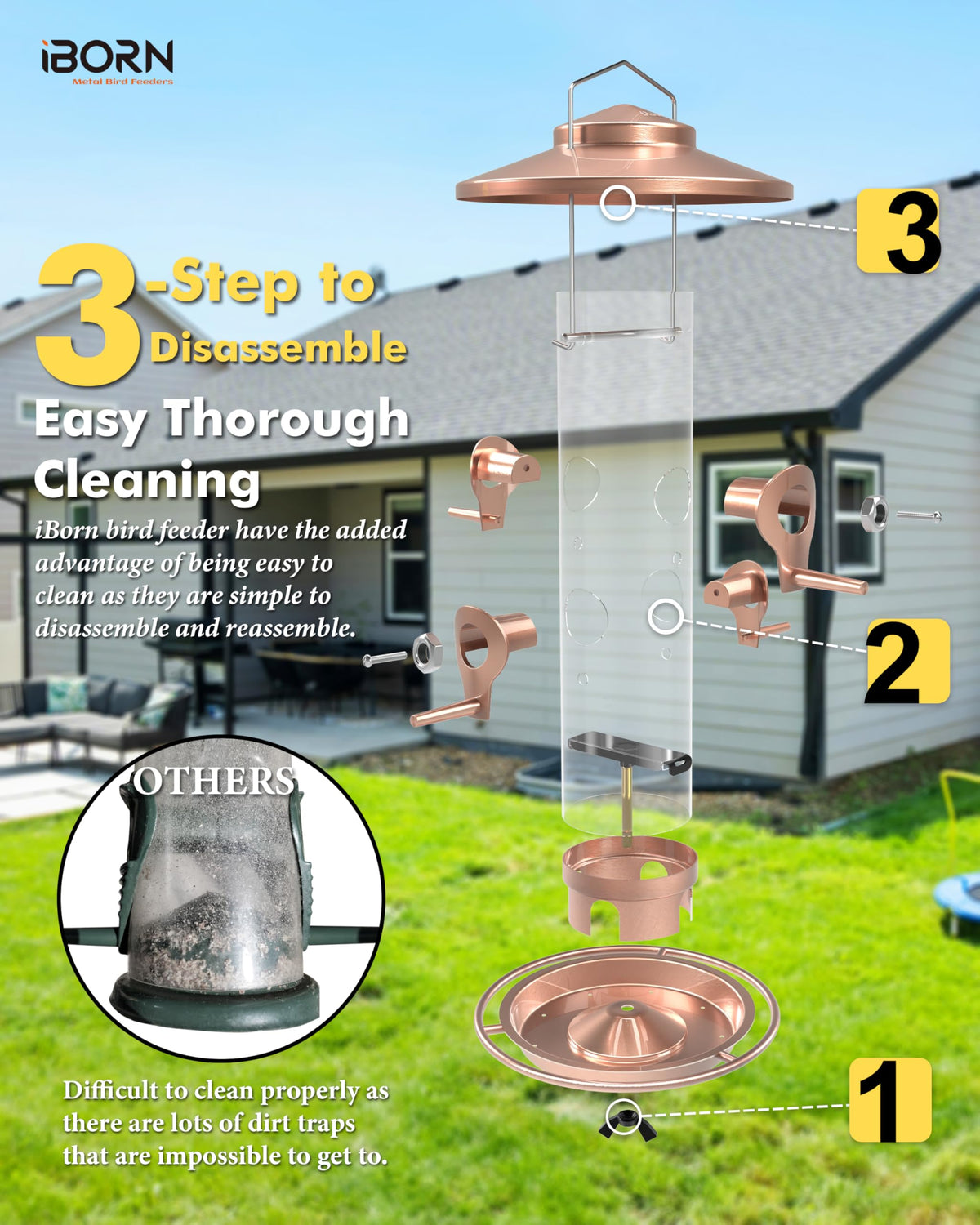 iBorn bird feeder outdoors metal construction resists damage and deters eager squirrels