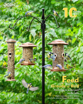 iBorn brushed copper feeder with 18cm roof and tray keeps seeds dry