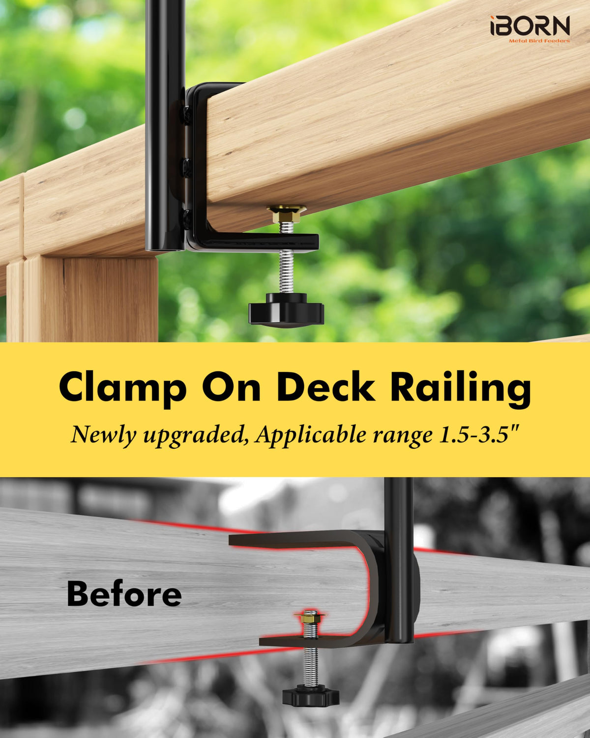 iBorn rail clamps fit rails from 1.5 to 3.5 inches.
