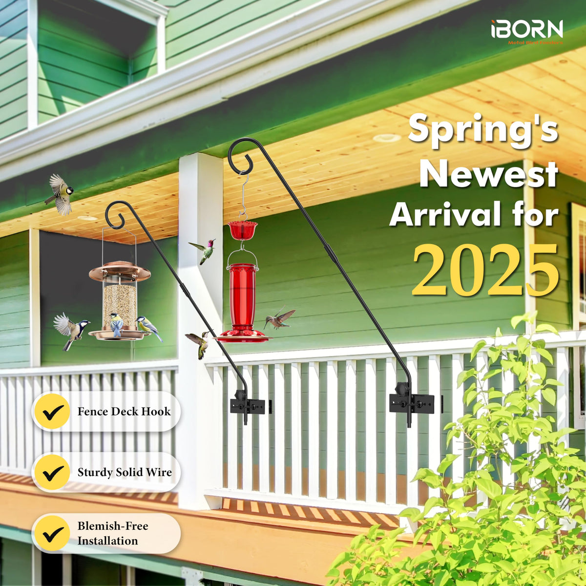 iBorn heavy-duty hummingbird feeder hanger on railing