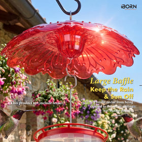iBorn red hummingbird feeder cover shows easy installation and quick setup
