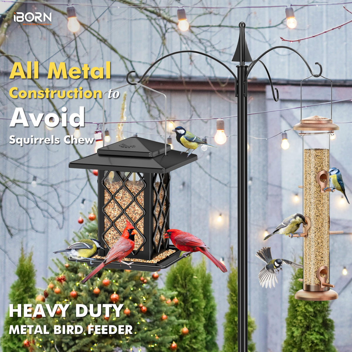 iBorn metal bird feeder with durable shell resists weather and wildlife