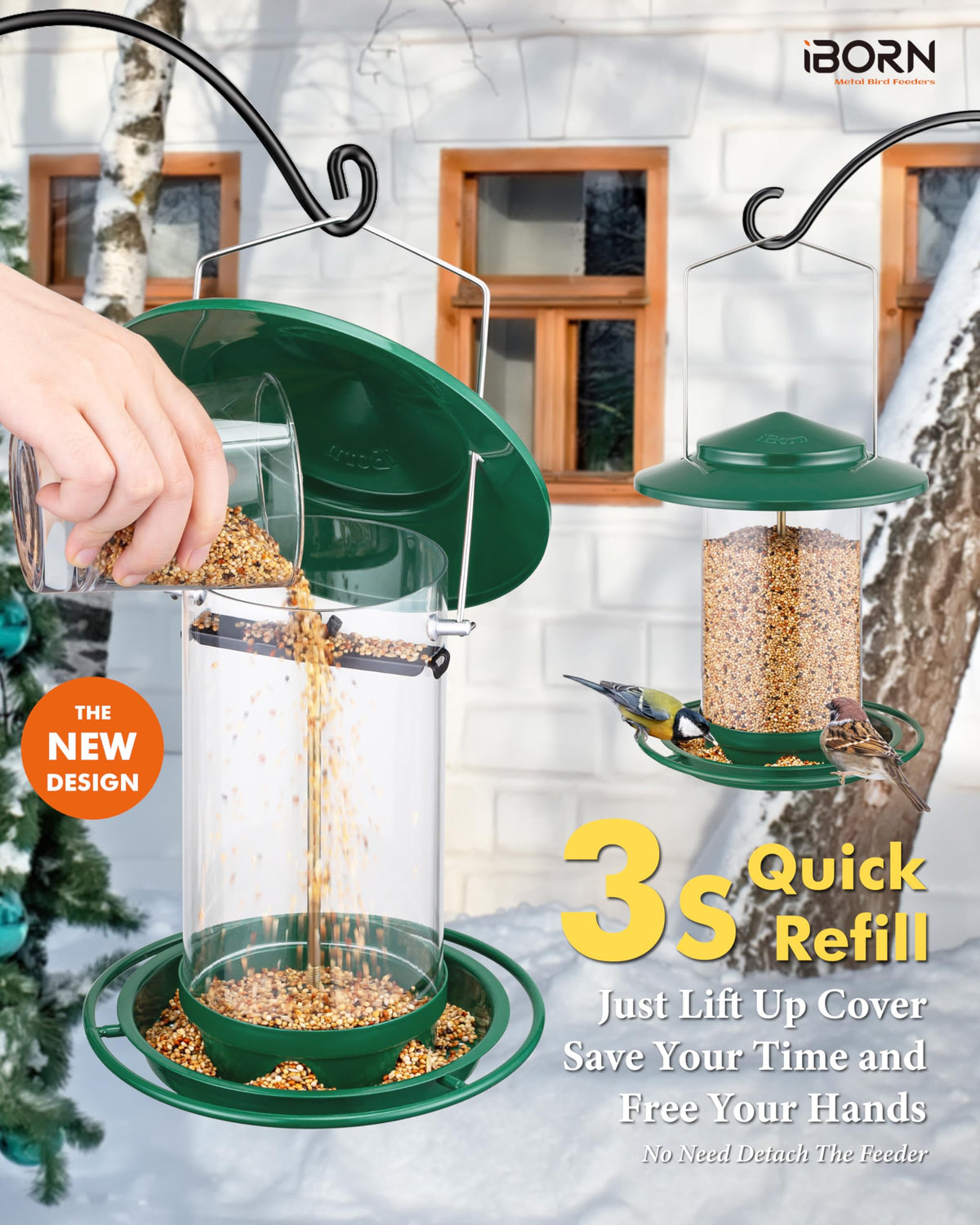 iBorn fixed stainless-hanger resists wind and keeps feeder steady.